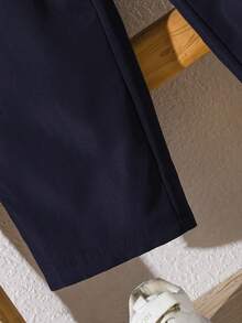 SHEIN 2pcs Kids/Tween Boys' Casual Comfortable Colorblock Short Sleeve Shirt And Solid Straight Pants Set - Multicolor - View 6