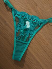 5pcs Women's Romantic Sheer Embroidered Mesh Underwire Lingerie Set