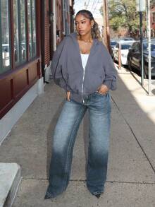 Jeanoix 女士极简日常低腰直筒牛仔裤，Y2K风格