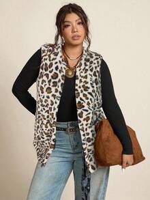 Freevana 大码女式休闲毛绒双口袋前开襟背心，适合秋季穿着。 - 白色 - 查看 1