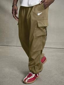 PAVTROS 男士星形印花休闲宽松工装裤 - 卡其色 - 查看 3