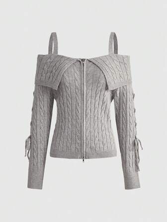 Cárdigan de punto acanalado ajustado con cuello descubierto y cintura ceñida, estilo Y2K para mujer