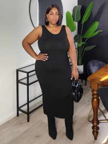 Truni Vestido casual de cena y citas de silueta ajustada y unicolor, para figura de pera y triángulo, para verano - Negro - Ver 4