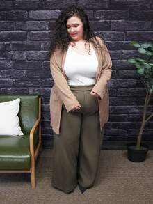 Truni Plus Size Women's Autumn New Fashion Fall Women Clothes Women Cardigans Fall Outfits Fall Jackets Long Sleeves Woman Work Clothes Business Women Clothes Casual Commuting Elegant Jacquard Fabric 2 Pockets Long-Sleeved Cardigan Thin Jacket Winter, For Pear Triangle Body Shape - Coffee Brown - View 3