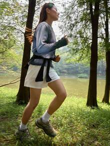 In My Nature 女士紫色扎染长袖圆领户外网眼T恤 - 紫色 - 查看 5