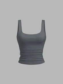 Sweetra Women's Casual Pleated Square Neck Camisole, Summer - Multicolor - View 3