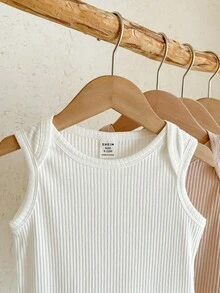 SHEIN 5件套新生儿男女通用婴儿服装，男婴休闲可爱纯色针织无袖连体衣（多色） - 彩色 - 查看 7