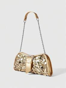ROMWE Avant Women's Sequin Decorated Shoulder Bag - Gold - View 2
