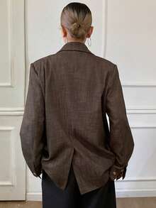 DAZY Blazer casual holgado de mujer con parches de cuadros - Marrón - Ver 5