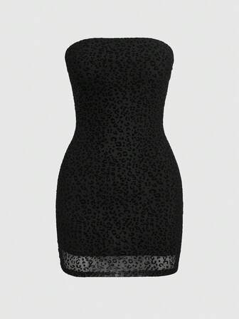Grunge Punk Vestido mini ajustado con bandeau de tela flocada oscura y misteriosa para mujeres, adecuado para fiestas de San Valentín