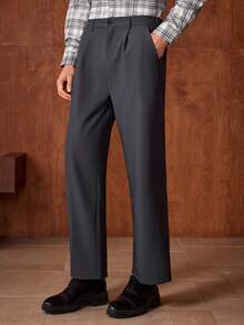 Officeau 男士西装裤，商务轻便长裤，男士正装裤，直筒休闲裤，春夏直筒纯色正装裤 - 灰色 - 查看 1
