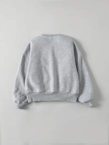 Ontre 青少年女孩灰色亮片蝴蝶结刺绣图案宽松圆领运动衫 - 淺灰色 - 查看 2