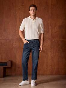 Officeau 男士直筒宽松弹力商务休闲牛仔裤，带口袋，春夏款 - 中等水洗藍 - 查看 7