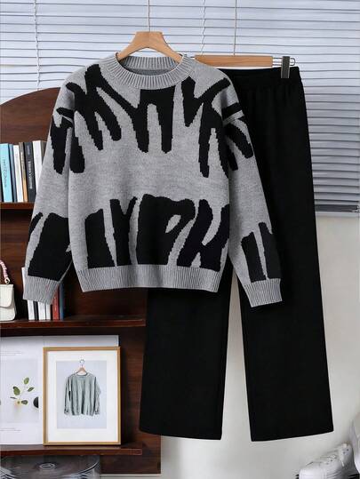 Sparklyn Autumn/Winter Knit Sweater Set For Women, Loose Casual Crew Neck Pullover Sweater And Wide Leg Pants2 Piecesce Outfit Sweater Pants Set Girls Sweater Sets Black And Grey Outfit Sweatshirt Straight Pants Suit Teen Girl Off Shoulder Loose Fit Collared Dress, Versatile For Home, Outing, Party, Back To School Off The Shoulder Dress Dress With Sleeves Mini Dress Knit Dress Cream Dress Girls Sweater Sets Teen Girl Brown Set Teen Two Piece Long Sleeve Set Tweens Two Piece Set Girl Knit Set 2 Piece Set Women Girls Sweater Sets Teen Girls Loungewear Set Sweatshirt Straight Pants Suit Tween Girl Two Piece Set Teen Girl Girl Knit Set Girls Autumn Outfits Girl Clothes Autumn And Winter Clothes Long Sleeve Knit Top And Pants Set Ribbed Knit Two Piece Set Teen Knit Set