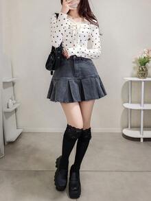 FRIFUL 女士时尚优雅波点印花蕾丝拼接系带T恤 - 白色 - 查看 2