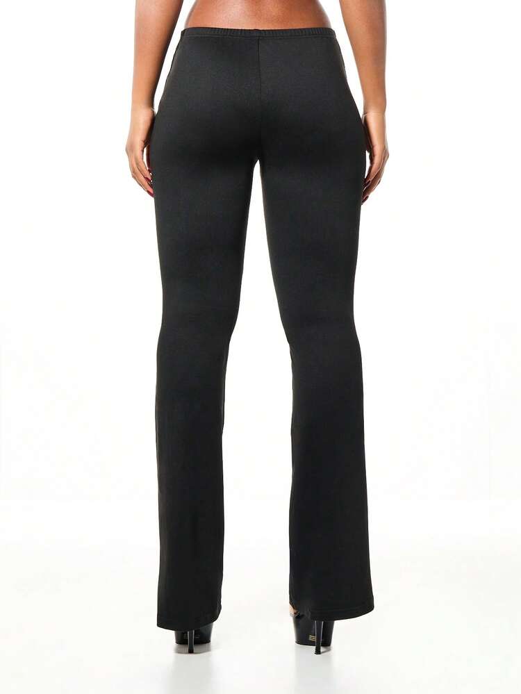 SUMWON Jersey Zip Low Rise Flare Trouser With Side Zippers And Bell Bottom Silhouette For Casual Everyday Wear