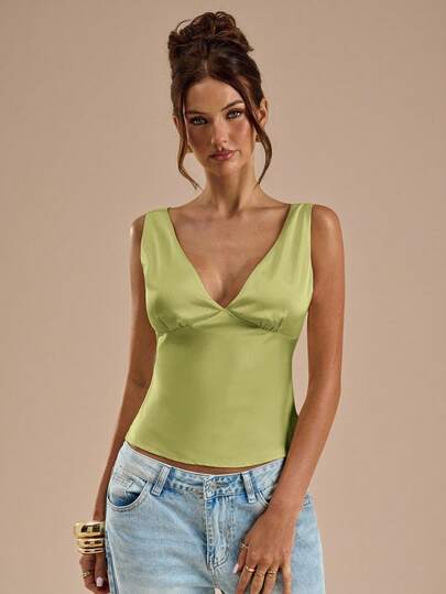 SHEIN BAE Satin Tie Back Tank Top, Suitable For Vacation, Beach , Music Festival , Brunch, Wedding Guest , Bridesmaid , Spring/Summer