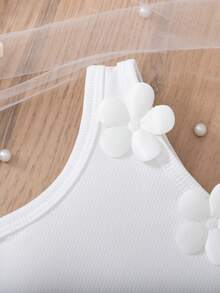 SHEIN 女婴韩版时尚夏季新款3D立体花卉装饰套装，吊带背心+可爱短裤两件套 - 玫紅色 - 查看 6