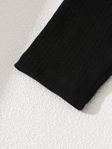 Vestido camisero ajustado para niñas preadolescentes con bajo plisado, manga larga, informal y cómodo - Negro - Ver 5