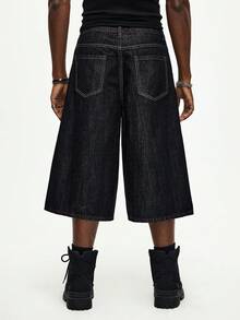 ROMWE MEN Men's Casual Skull Pattern Cropped Denim Jeans - Black - View 4