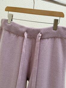 SHEIN LUNE Plus Size Solid Color Drawstring Waist Thermal-Lined Fashionable Winter Sweatpants - Apricot - View 5