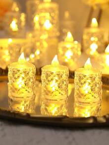 12/24pcs Crystal Diamond Shaped LED Candle Light,Battery Powered Flameless Candle Light, LED Decorative Tea Candle Light With Battery,Ideal For Wedding, Dining Table, Festival Decoration,Parties Desktop Decoration Candles - warm light - View 10