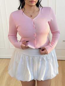 CovetEZ 大码轻薄针织空调开衫女秋冬装 - 粉色 - 查看 5