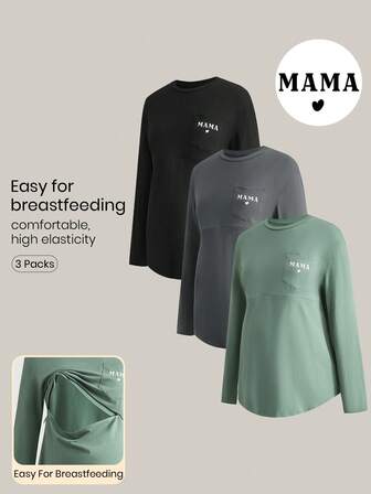 Modmama Maternity Casual Letter Print Nursing Top, Autumn