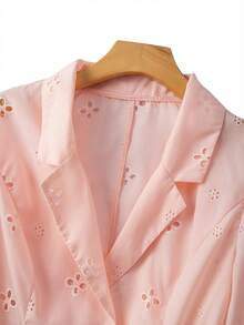 GlowEve CURVE Plus Size Elegant Commuter Solid Color Hollow Embroidery Thin Blazer - Pink - View 6