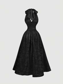 MOD Vestido de mujer con estampado de porcelana azul y blanco vintage, vestido largo de flores azules, vestidos de otoño, vestido de brunch, vestido de cue - Negro - Ver 2