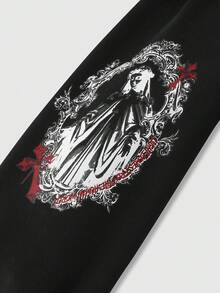 ROMWE MEN Street Life Áo nỉ dài tay có mũ trùm đầu in chữ dành cho nam - màu đen - Xem 4