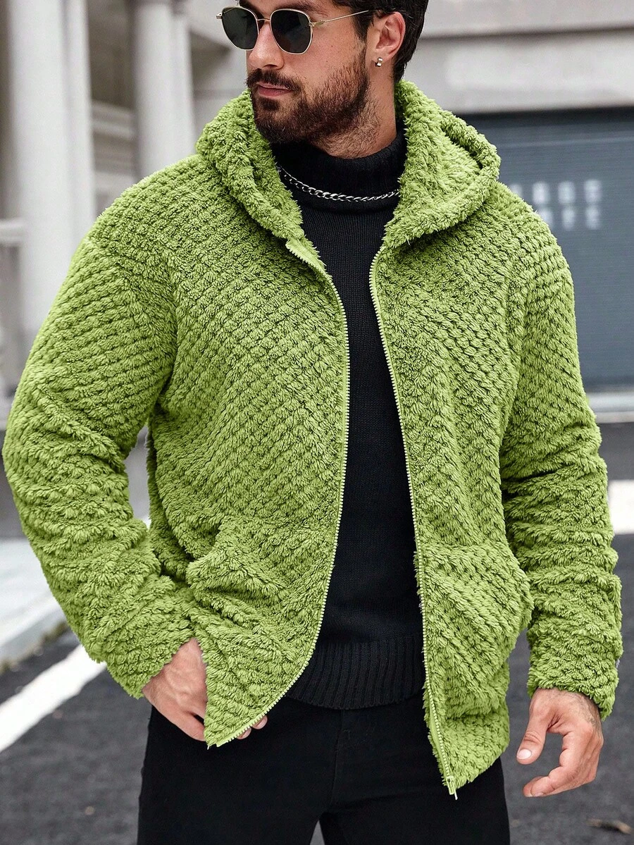 Manfinity CasualCool 男士纯色连帽拉链口袋长袖外套 - 綠色 - 查看 1