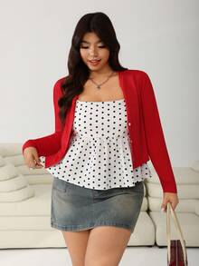 Solflare Plus Size Polka Dot Print Sleeveless Tank Top,Fall,Summer,Babydoll - Black and White - View 5
