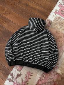 SWAVVY Men's Casual Hoodie Sweatshirt, Spring/Autumn, Standard Size, Digital Print, Ribbed - Black - View 5