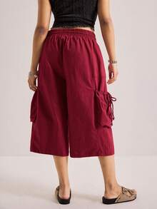 Freevana Quần lửng ống rộng dáng suông, màu trơn, cạp chun, có dây rút, dành cho nữ, quần lửng nữ. - Gỗ đỏ - Xem 7