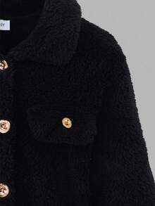 Sweetra 1 件 Tween Girl 纯色长袖领毛绒夹克