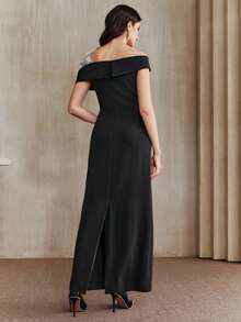 Anewsta Váy ôm eo đính cườm hoa hở vai thanh lịch cho tiệc sinh nhật, tiệc tối - màu đen - Xem 3