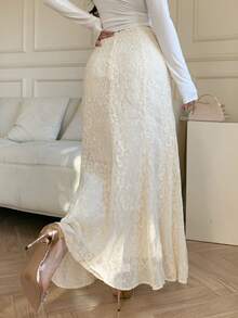 DAZY Váy dạ hội dự tiệc và đi làm đa năng viền đuôi cá Jacquard dành cho nữ - Màu be - Xem 5