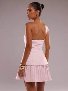 SHEIN BAE 女士纯色层叠荷叶边无袖连衣裙 - 淺粉色 - 查看 2