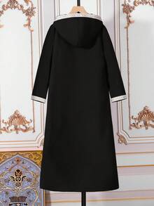 SHEIN Tween Boy Hooded Zip-Up Loose Casual Holiday Party Long Sleeve Robe Shirt - Black - View 3