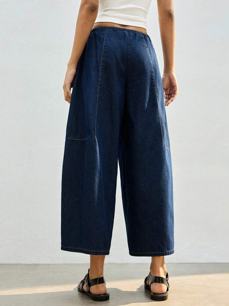 SHEIN Maija Women's Low-Rise Wide Leg Jeans With Comfortable Drawstring Waist, Balloon Pants, Spring