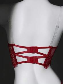 3pcs Christmas Lace Underwire Lingerie Set - Burgundy - View 5