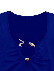Maweii Body sexy con decoración de anillo de unicolor talla grande - Azul - Ver 4