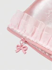 ROMWE Kawaii Embroidered Bow Floral Edge $Mall Bucket Tissue Box, Makeup Bag, Travel Sanitary Pad Organizer, Gift Coin Purse - Pink - View 6