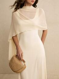 Poéselle Women's Elegant Long Dress With Shawl Design,Elegant Dresses For Women,White Dress,Women's New Year's Eve Dresses,Casual Dresses For Women,Christmas Outfit For Women , New Year's Outfit For Women, Party Outfit,Suitable For Daily Wear, Going Out, Commuting Fall/Winter