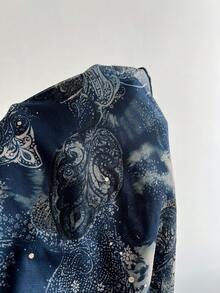 Elamini Top corto con estampado floral vintage Perris, con efecto retorcido, bajo asimétrico y lentejuelas, en color azul marino, para mujer, para primavera/verano - Azul Marino - Ver 6