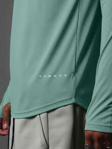 SUMWON Long Sleeve Athletic Mock Neck Tee With Thumbhole Detail Muscle Fit Training Top For Active Performance Workouts - Green - View 4