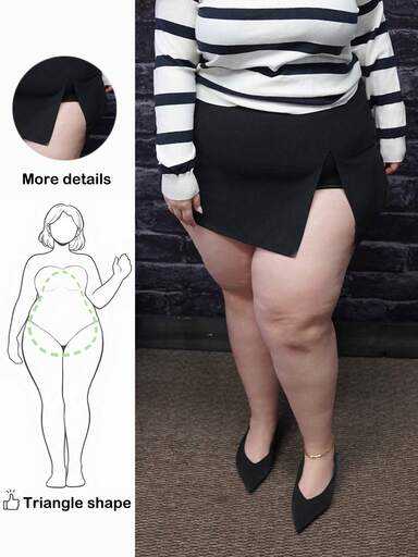 Truni Pantalones cortos casuales de talla grande con dobladillo dividido de unicolor