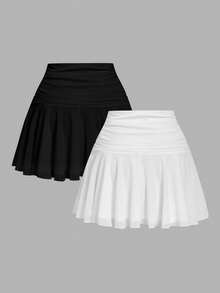 SHEIN MOD Chân váy lưới trơn màu đen nhún bèo – Phong cách cổ điển Y2K cho các buổi hẹn hò, tiệc tùng, dạ hội, lễ hội và sinh nhật - Đen và trắng - Xem 2