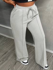 Slaydiva Quần nỉ dài tay lưng rút túi màu trơn cho nữ - Màu Xám nhạt - Xem 6